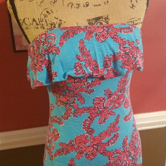 Lilly Pulitzer Strapless Ruffle Top Size Xsmall - Picture 2 of 8